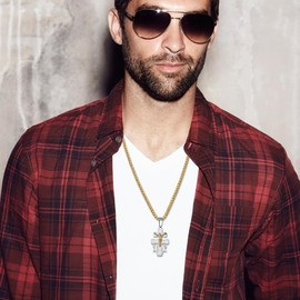 Flongo Cross Necklace with Caravaca Double Cross Jesus Angel Pendant Silver Chain Stainless Steel Crucifix Cross Necklace Amulet Vintage Christian Jewellery for Men and Women, Stainless Steel