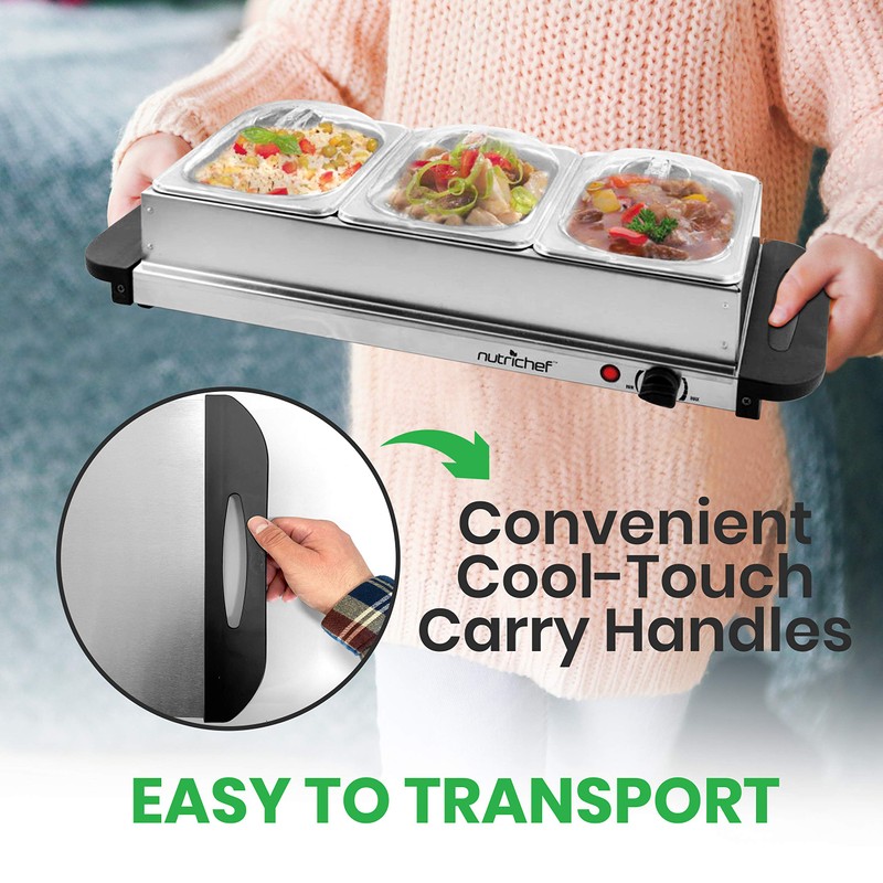NutriChef 3 Tray Buffet Server & Hot Plate Food Warmer