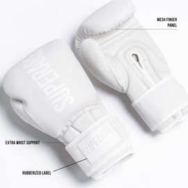 Superare Supergel V Boxing Gloves - Stand-Up Training Fight Gloves, Premium Boxing Gloves for Men & Women, Boxing Equipment and Gear for Training, Strap Closure (16 oz, White)