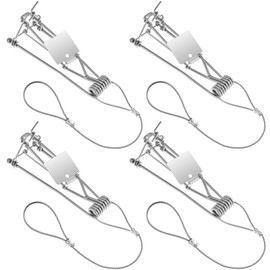 Qualirey 4 Pcs Gopher Trap with Chain Gopher Killer Vole Mole Trap Stainless Steel Weather Resistant for Lawn Garden Farm Outdoor (Silver)