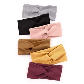 GoPlay AU Turban Headbands for Women Boho Headwrap Knotted Plain Girls Hair Bands Elastic for Yoga Workout Bow Hair Accessories, Solid Colors, 6 Pack