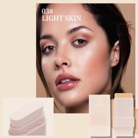 Makeup Foundation Stick, Long Lasting Lightweight Full Coverage Concealer for Mature Skin, Waterproof and Sweat Proof, Hydrating Powder Foundation for Dry Skin with Built-In Brush (Light Glow)