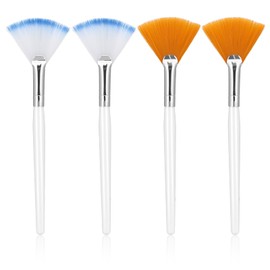 Giantree 4 Pcs Facial Fan Mask Brushes, Fan Brushes Esthetician, Soft Facial Applicator Brushes Tools, Makeup Fan Brush Tool for Mud Cream Loose Powder Highlighting and Blush(Yellow and Two-Color)