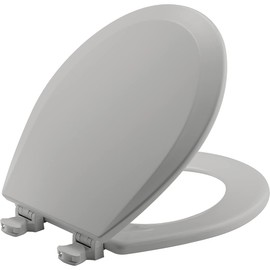 Bemis 500EC Durable Wood Toilet Seat with Easy Clean Hinges, Made in USA, Round, Silver