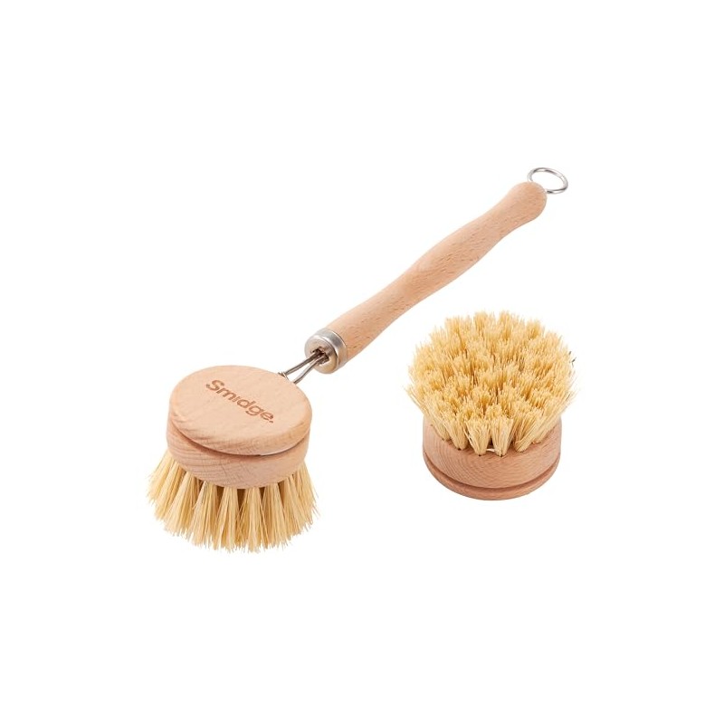 Smidge Natural Beechwood Dish Brush Set, Wooden Dish Brushes for