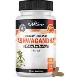 BioSchwartz Ashwagandha Supplements - Extra Strength Ashwagandha Capsules 500mg Per Serving - Gluten Free, Non-GMO, Made in The USA with Globally Sourced Ingredients, 60 Servings (120 Count)