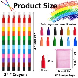 ailixinda 24 Pieces Stacking Crayons Buildable Crayons,DIY Rainbow Pencils Stackable Crayons for Kids,Stackable Buildable Crayons Colorful Crayon Party Favors for Office School Supplies,12 Colors