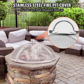 Fire Pit Spark Screen Round 40", Reinforced Heavy Duty Steel Metal Cover, Outdo - Round