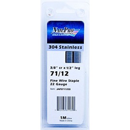 NailPRO 71/12SS 22 Ga 1/2" Leg x 3/8" Crown Stainless Steel Fine Wire Staples, 1000 Count
