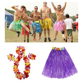 Grass Skirts for Adults Hula Skirt Plus Size Luau Dance Hawaiian Party Costume Elastic Waist (Purple)
