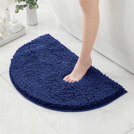 Reyox Chenille Half Circle Bathroom Rug, Non Slip Water Absorbent Bath Mat, Washable Bath Rugs for Bathroom Floor Bathtub Navy Blue 1.3 x 2.0 Feet