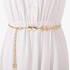 BOOZIQ Gold Star Waist Chain Belt for Women Charm Star Body Chains Western Y2K Chain Belt Boho Belly Chains Dresses Costume Accessories Style2