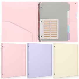 TaoBary 3 Pcs 3 Ring Binder 1 Inch Pastel Color Receipt Binders Organizer Dividers with Tabs 2 Pockets Fits for Us Letter Size 8.5 x 11 Paper for Office Home Supplies (Macarons,3 Colors)