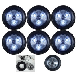 6 PACK OF LONG HAUL CLEAR/CLEAR CLEAR/WHITE LED 2" ROUND REVERSE MARKER LIGHTS TRAILER RV 12V LED LIGHTS