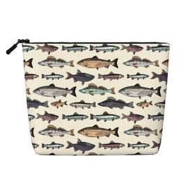 MOLAIGIN Vintage Bass Fish Bait Fishing Cosmetic Bag For Women, Travel Makeup Bag, Toiletry Zipper Bag, Large Capacity Aesthetic Cases