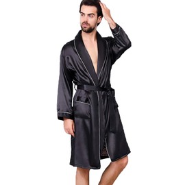Haseil Men's Satin Kimono Robe Spring Summer Shawl Collar Sleepwear Classic Silk Bathrobes, Black1,Tagsize3XL=USsizeL