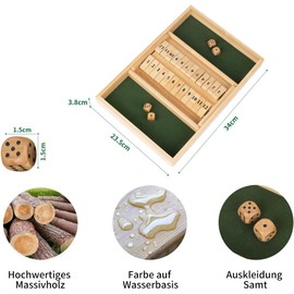 Shut The Box 2-6 Players Dice Game Wooden Board Games 8 Dice Table Games Mathematics Learning Toy Close the Box Dice Game Wooden Board Maths Number Game Wooden Board Game (Double Row 12, Green)