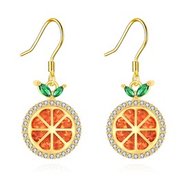 Orange Earrings 925 Sterling Silver Orange Opal Orange Fruit Earrings Hanging Fun Orange Jewellery Gifts for Women Girls Daughter, Sterling Silver, No Gemstone