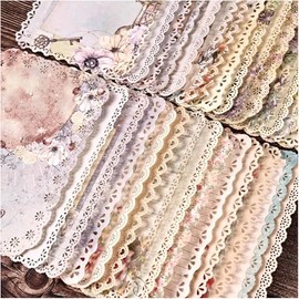 30 hojas de papel vintage para álbum de recortes con borde de encaje, juego surtido - paquete de 3 papel de fondo decorativo efímero para suministros 