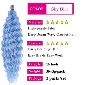 BohLight Blue Boho Hair for Braiding Deep Ocean Wave Crochet Hair Bohemian Curly Ocean Wave Wavy Braiding Hair for Black Women 16 Inch Soft Curls for Boho Braids Extensions
