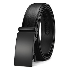 CHAOREN Buckley Automatic Belt Men's Leather Belt Ratchet Automatic Buckle for Men Business Suit 35 mm Wide Belt Without Holes Size Adjustable, Classico Buckle - Black, Waist 90-100 cm (total length