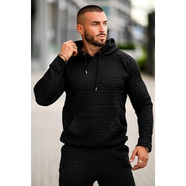 GINGTTO Mens Hoodie Sets 2 Piece Outfits Black Lounge Casual Sweatsuit for Men L