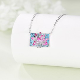 TIGER RIDER Lotus 925 Sterling Silver Necklace Pink Lotus Flower Pendant Jewelry Gift for Women Christmas Birthday