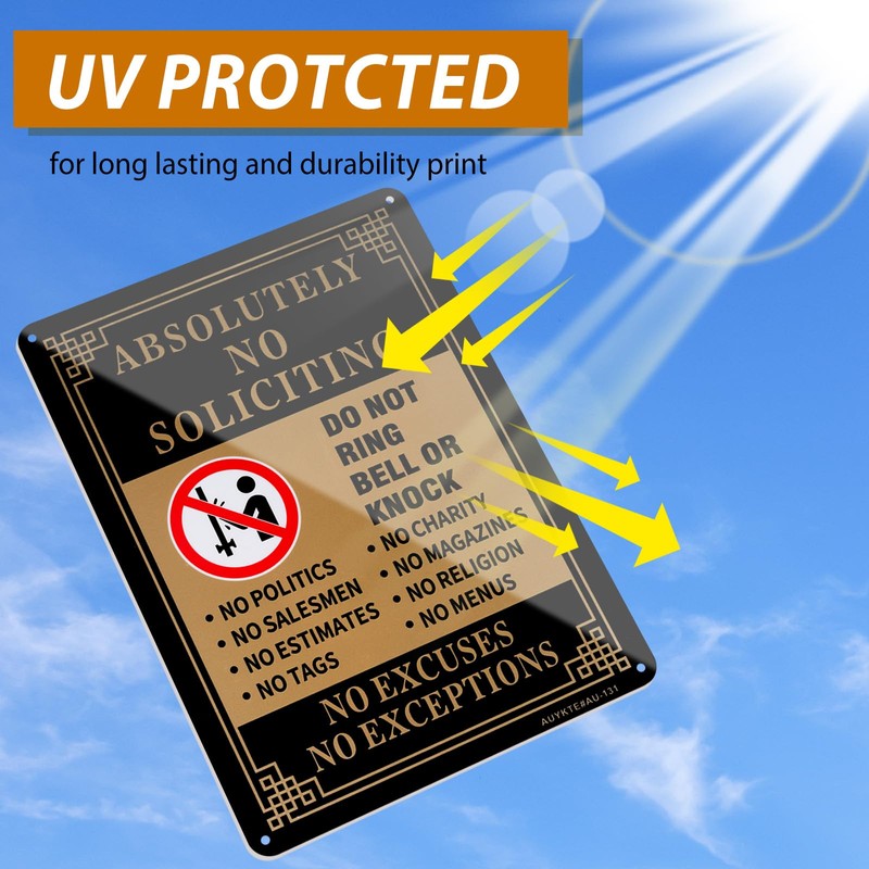 AUYKTE Absolutely No Soliciting Sign 2 Pack, No Excuses, No