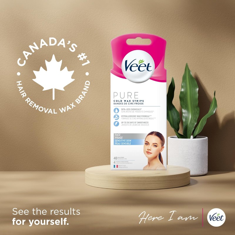 Veet PURE, Face Wax Strips, Sensitive Skin, Hypoallergenic Formula, 20ct,