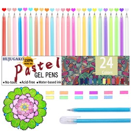 HUJUGAKO Pastel Gel Pens,24 Color Gel Pens Sets with 150% More Ink for Adults Coloring Books Black Paper Drawing Doodling Crafts Scrapbooks Bullet Journaling