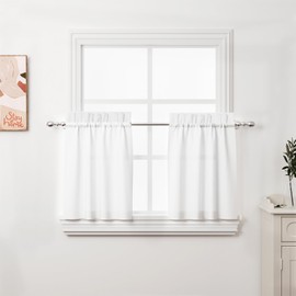 ZWARMY 2Pcs 24inch White Kitchen Tier Curtains for Windows,Semi Light Filtering Curtains for Bedroom,Living Room,Basement,Bathroom,Window Treatments (30" W x 24" L)
