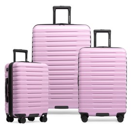 U.S. Traveler Boren Polycarbonate Hardside Rugged Travel Suitcase Luggage with 8 Spinner Wheels, Aluminum Handle, Lavender, 3-Piece Set, USB Port in Carry-On