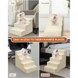 Dog Stairs for Small Dogs,17.5" H,4-Step Dog Steps for High Bed Couch and Sofa,Pet Stairs for Dogs and Cats Climbing with Non-Slip Bottom and Washable Cover,Beige