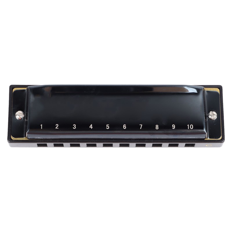 Black Harmonica C Key 10 Hole Blue Harp Stainless Steel