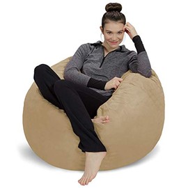 Sofa Sack Bean Bag Chair Cover Only, for Adults and Kids, Without Filling Comfy Fluffy Round or Oval Beanbag Chair Cover Replacement, Lazy Sofa Cover for Reading Chair or Floor Chair, 3 Foot, Camel