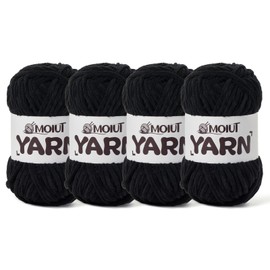 4 Packs Fluffy Chenille Yarn for Crocheting, Chunky Velvet Yarns for Crochet Amigurumi, Baby Yarn for Crocheting Soft Blanket, 349.9yds /14.1 oz Bulky Yarns for Crafts/Hats/Shoes/Socks (4 Black)