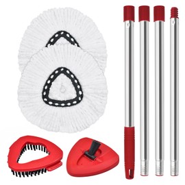 Mop Heads Replacements,Mop Handle,Scrubber Head and Base Combo Set Compatible with O-Cedar EasyWring 1-Tank System,Microfiber Mopping Replace Heads and Scrub Brush for Wet/Dry Floor Cleaning