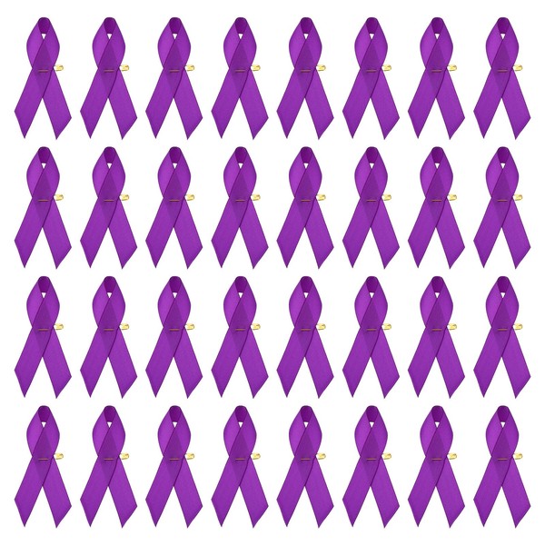 PATIKIL 50 Pieces Purple Polyester Ribbon Satin Pins, Awareness Ribbon