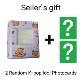 Kpop Photocard Album Mini Photo Sleeve Binder with 32 Pockets (Square Cover) + 2pcs Kpop Idol Photocard - Portable Collector Book for Polaroid Films/ID Card/Name Card/Photo Card (Bear)