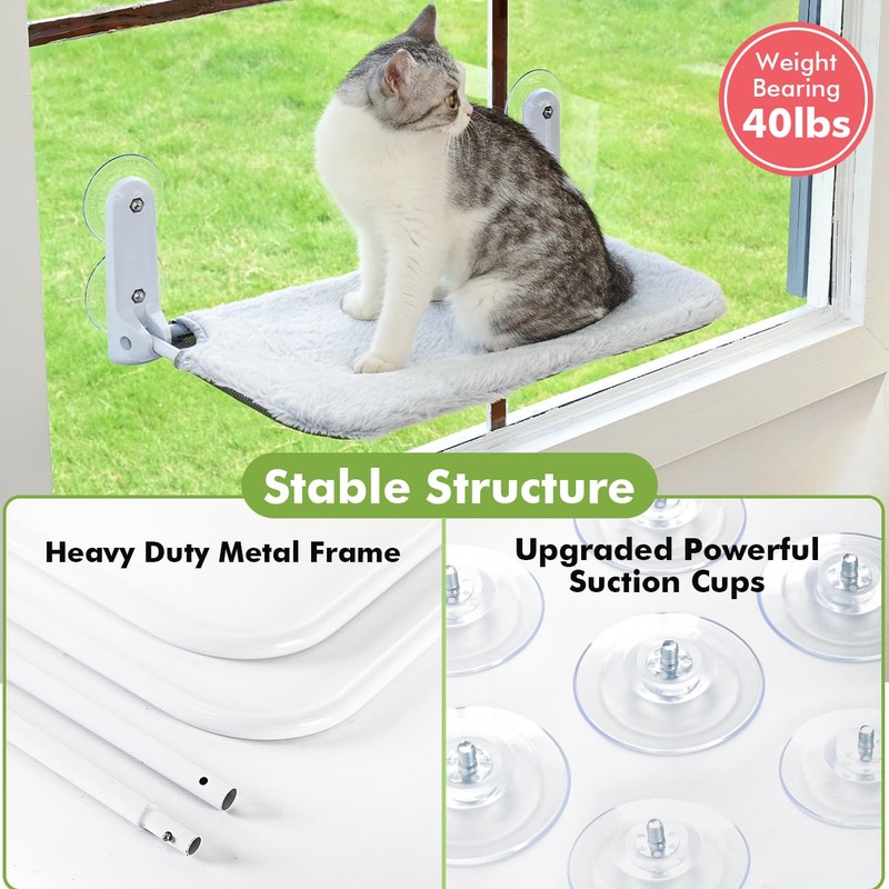 Zoratoo 2PC Cat Window Perch Cordless Foldable Cat Hammock Bed