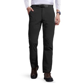 FREE SOLDIER Mens Warm Insulated Waterproof Fleece Lined Pants Outdoor Rain Hiking Thermal Pants (Thick Black 38Wx30L)