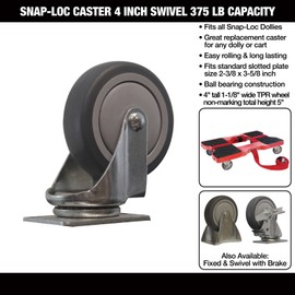 Caster 4 INCH Swivel 375 lb Thermoplastic Rubber, Standard Plate 1-3/4"x2-7/8"