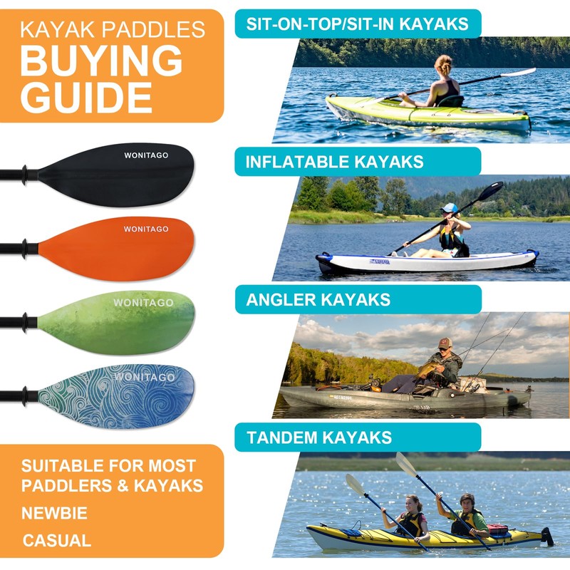 WONITAGO Kayak Paddles with Alloy Shaft and PP Blade, Floating