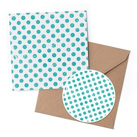 1 x Greeting Card & 10 cm Round Sticker Set - Aqua Teal Green Distressed Dot Pattern - Birthday Thank You Friend Lover Fan Mum Dad Kids #44118