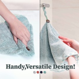 myHomeBody Hand Towels for Bathroom, Kitchen Hand Towels with Hanging Loop | Soft, Absorbent Charcoal Fiber Round Hand Towels with Coconut Shell Button for Hanging | Set of 2 Pine Green Towels