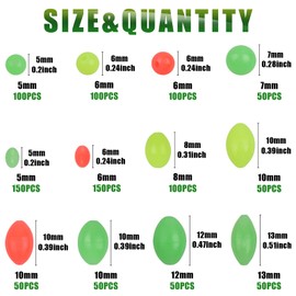 JSHANMEI Fishing Beads Assortment Set 1000pcs Fishing Bait Eggs Soft Plastic Oval Round Shape Glow Beads Mix Color Fishing Tackle Fishing Rig Bead Saltwater