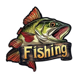 WADORN Metal Sign "Bass Fishing" Vintage Wall Decoration Poster with Fishing Motif Made of Iron Rustic Vintage Poster for Hanging Wall Signs Decoration for the Porch of the Farmhouse 27 x 26.5 cm