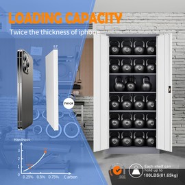 Yizosh Metal Garage Storage Cabinet with Lock, 71" Locking Tool Cabinet with 2 Doors and 5 Shelves, Tall Steel Cabinet for Garage, Heavy Duty File Cabinet for Office, School (Gray White)