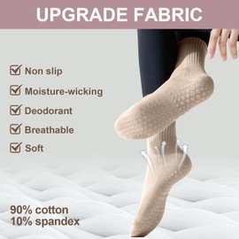Pilates Yoga Socks with Grips for Women,Non-Slip Yoga Socks for Ballet,Hospital,Ballet,Dance,Barefoot (Cotton Blend, 6 Pairs-Black/Green/Dark Grey/Beige/Pink/White)