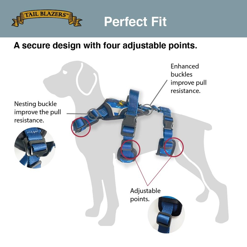 Tail Blazers Anti-Escape Dog Harness. Adjustable No Pull, Reflective, Breathable,